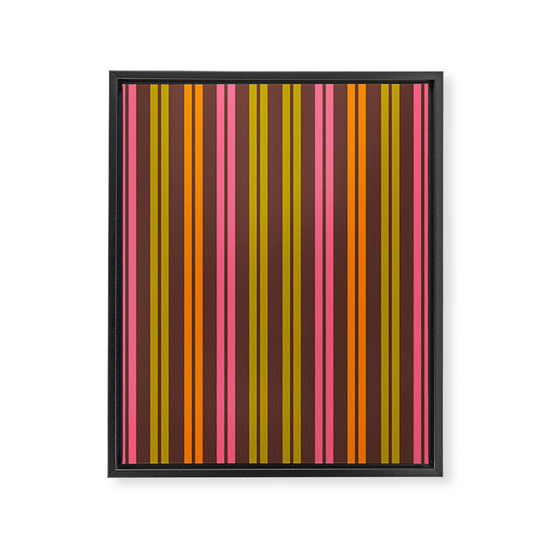 Eclectic Double Stripe Vertical Retro Modern Pattern in Brown Lime Pink Orange Framed Canvas Print Gallery Image 8