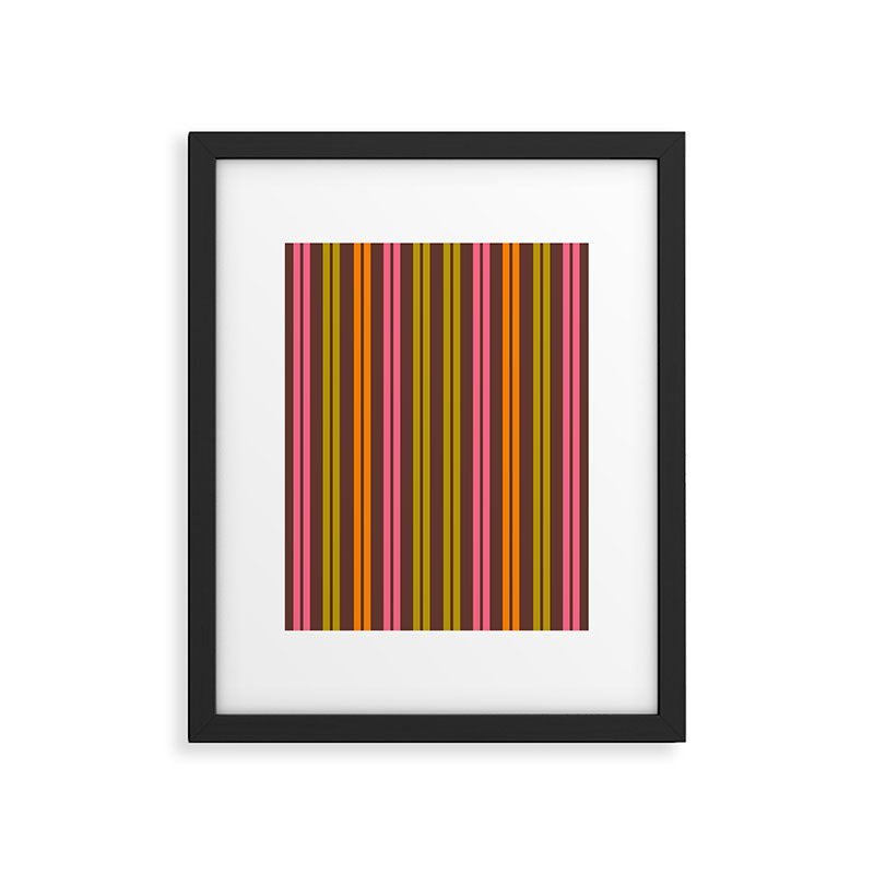 Eclectic Double Stripe Vertical Retro Modern Pattern in Brown Lime Pink Orange Framed Art Print Gallery Image 6
