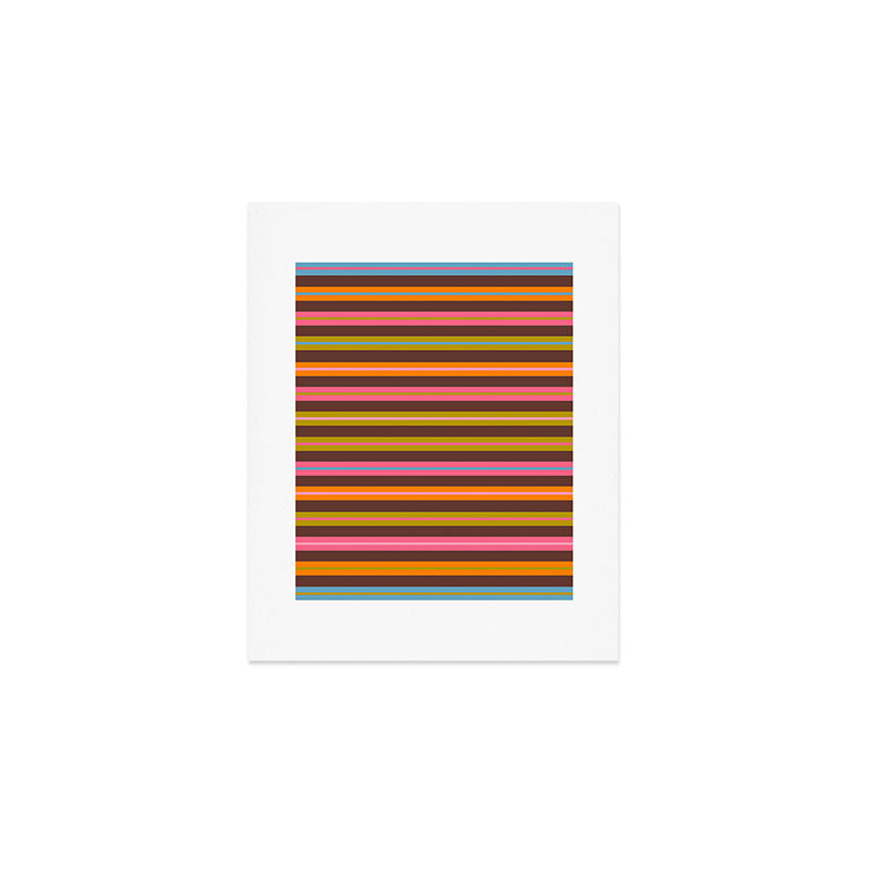 Eclectic Double Stripes Colorful Pattern with Brown Art Print Gallery Image 1