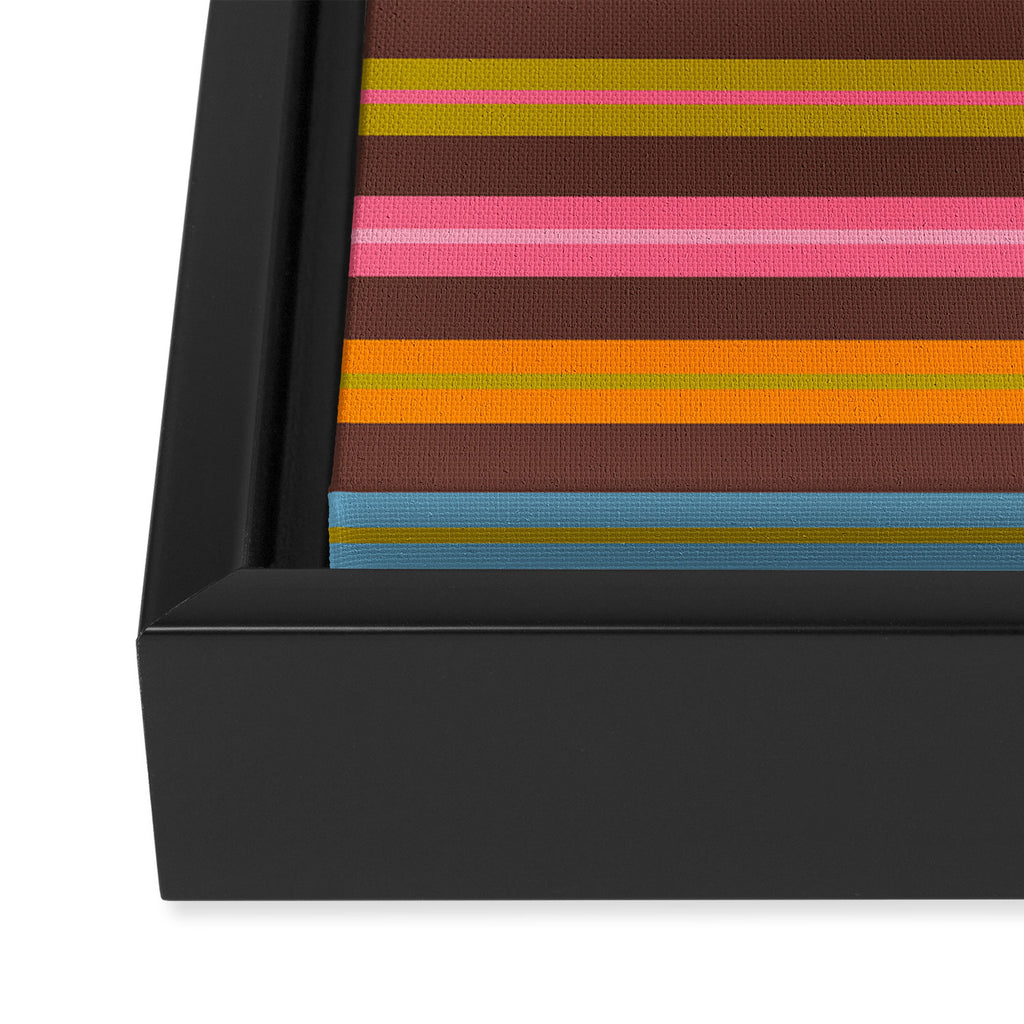 Eclectic Double Stripes Colorful Pattern with Brown Framed Canvas Print Gallery Image 3
