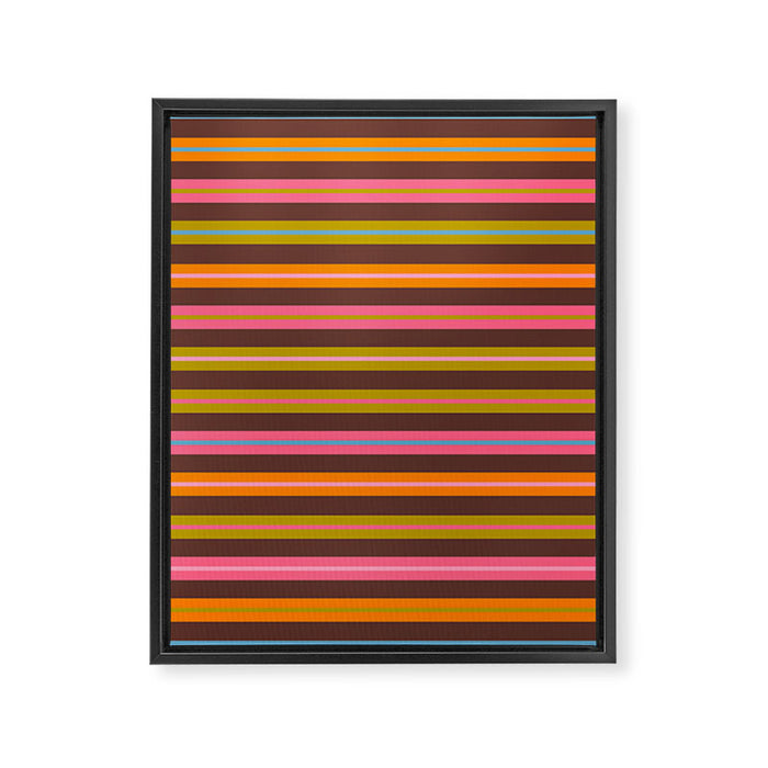 Eclectic Double Stripes Colorful Pattern with Brown Framed Canvas Print Gallery Image 1