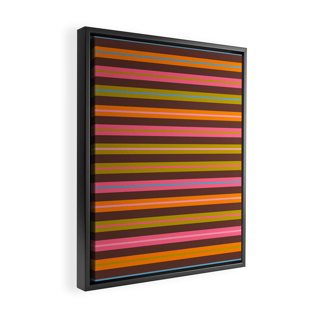 Eclectic Double Stripes Colorful Pattern with Brown Framed Canvas Print Gallery Image 2