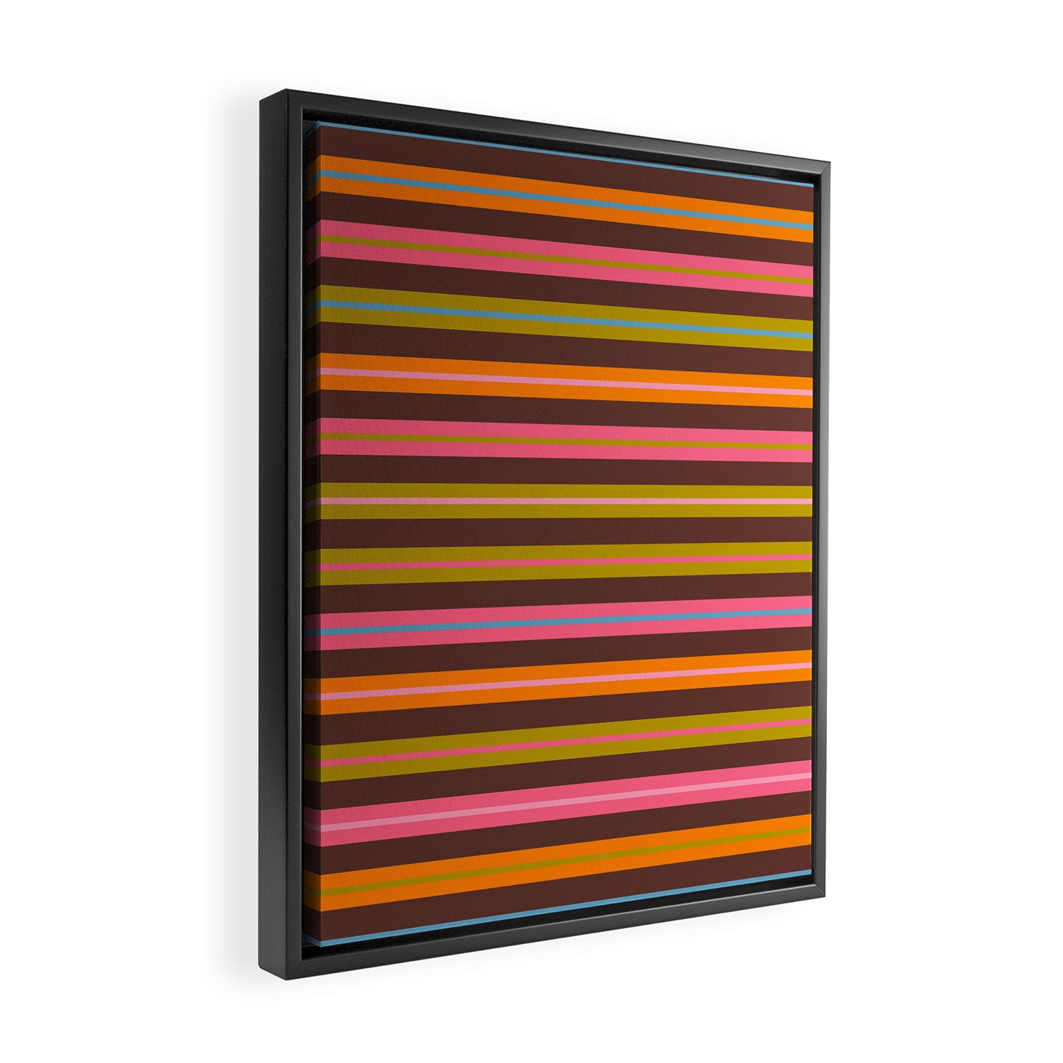 Eclectic Double Stripes Colorful Pattern with Brown Framed Canvas Print Gallery Image 2