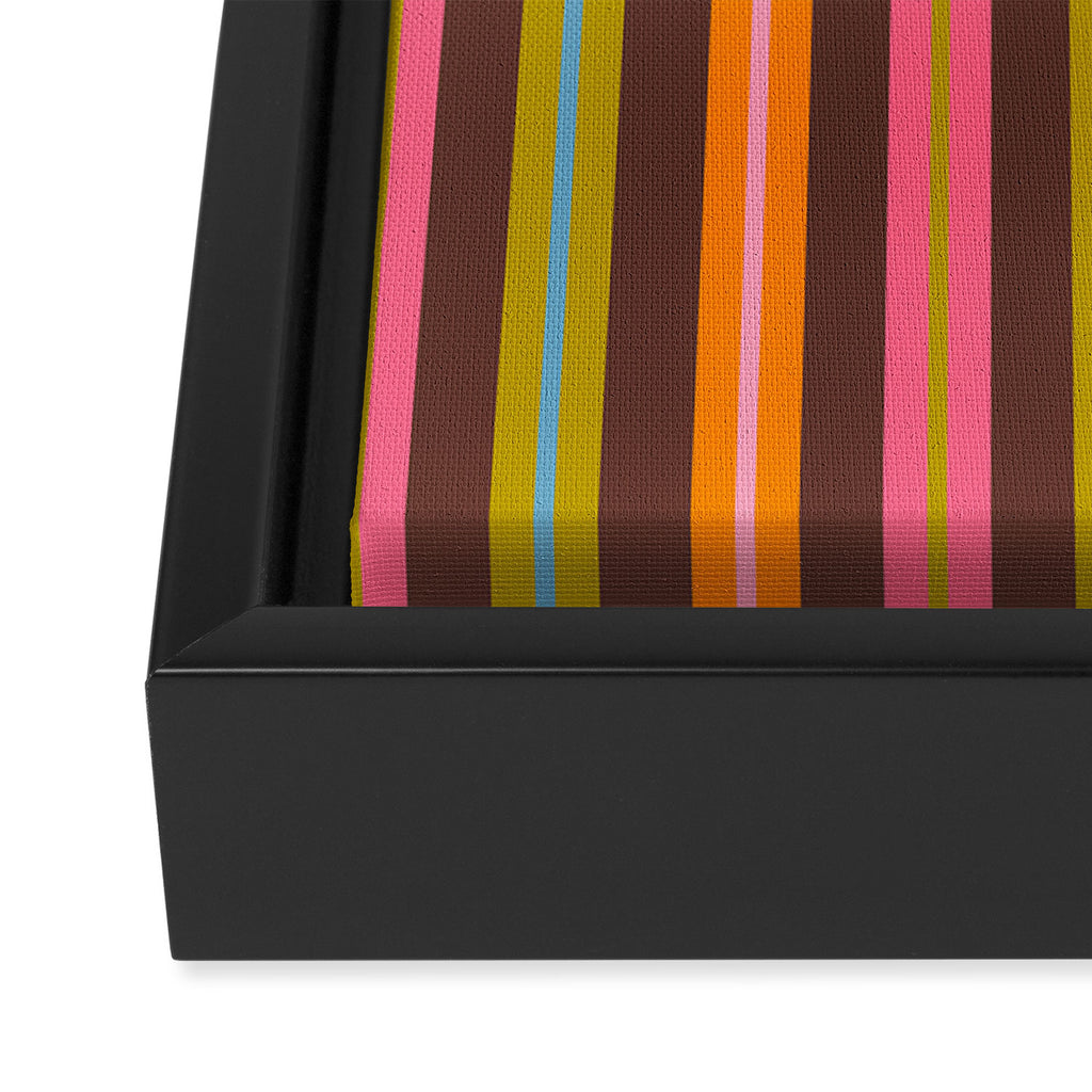 Eclectic Double Stripes Colorful Vertical Pattern with Brown Framed Canvas Print Gallery Image 3