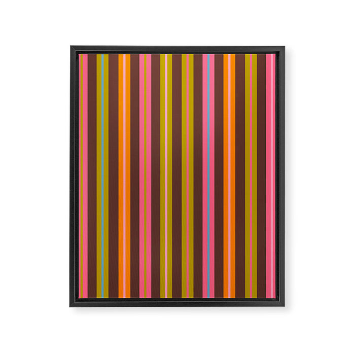 Eclectic Double Stripes Colorful Vertical Pattern with Brown Framed Canvas Print Gallery Image 1