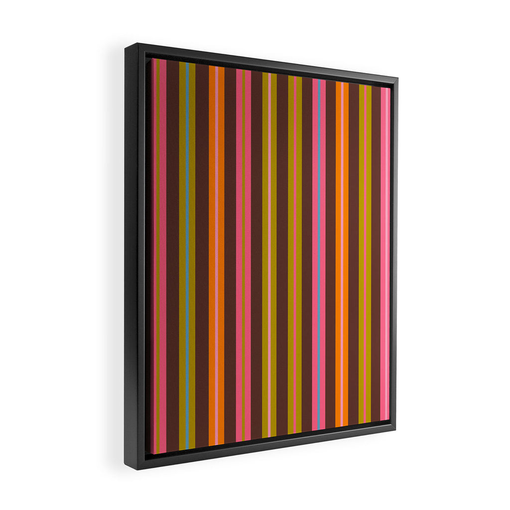 Eclectic Double Stripes Colorful Vertical Pattern with Brown Framed Canvas Print Gallery Image 2