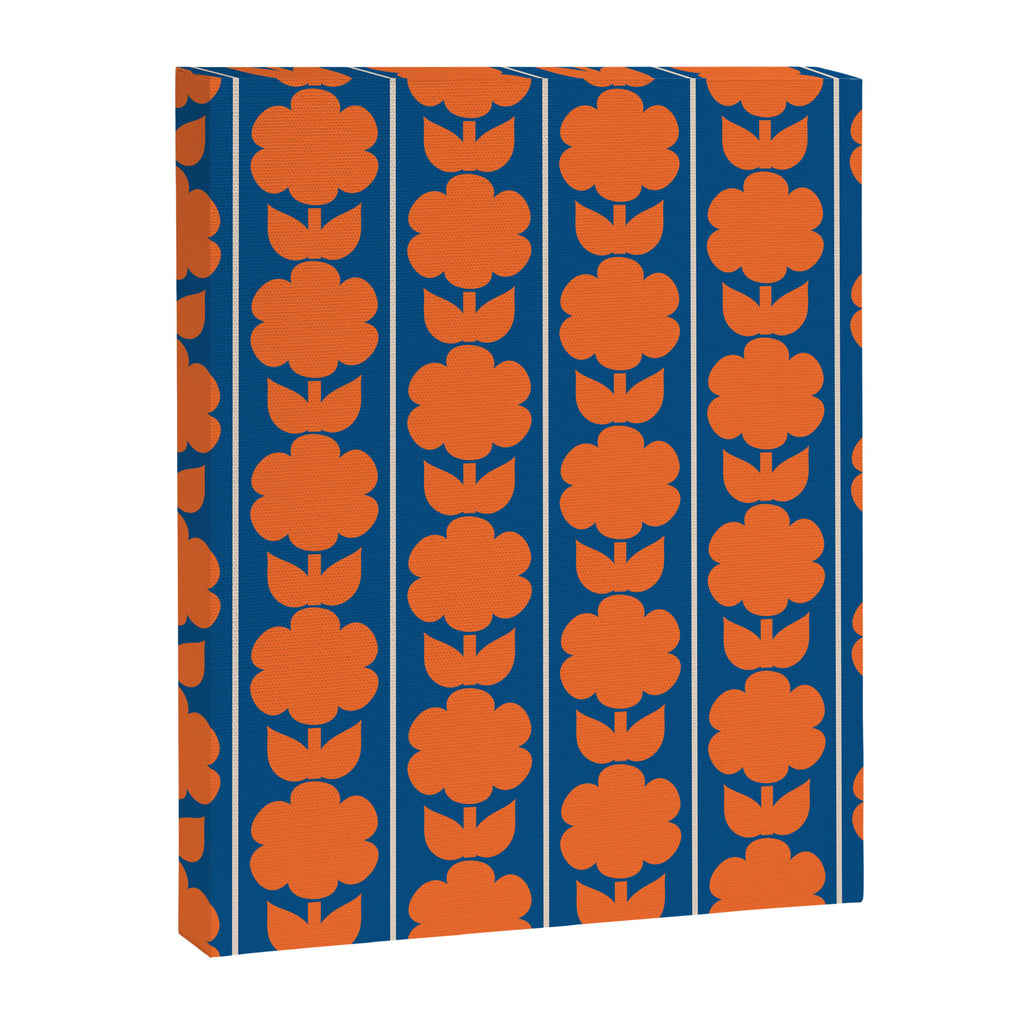 Eclectic Floral Jonnty Flowers and Stripes Orange and Blue Pattern Canvas Print Gallery Image 8