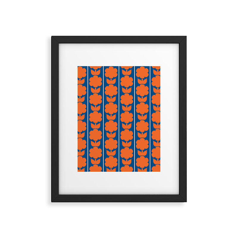 Eclectic Floral Jonnty Flowers and Stripes Orange and Blue Pattern Framed Art Print Gallery Image 6