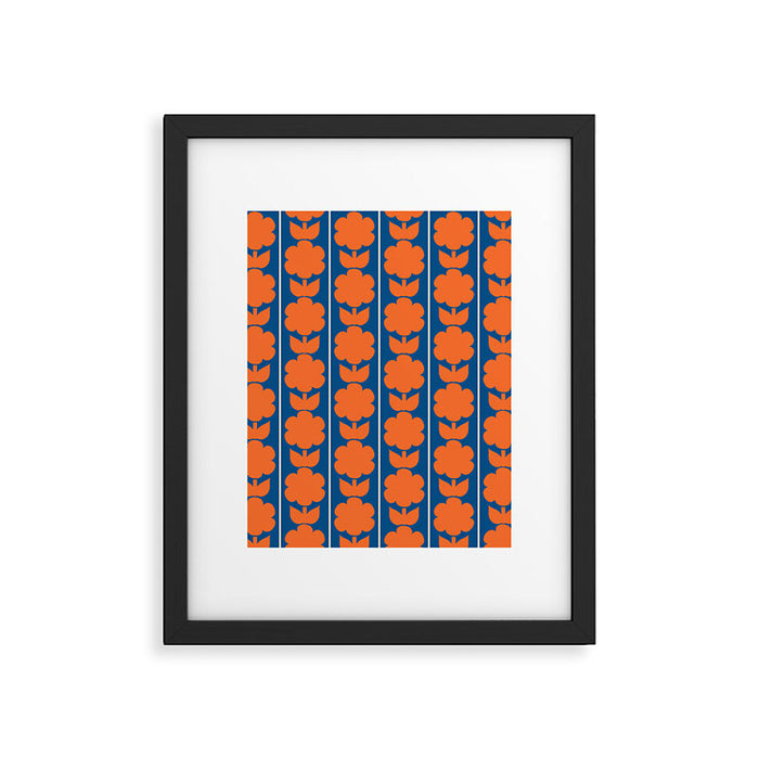 Eclectic Floral Jonnty Flowers and Stripes Orange and Blue Pattern Framed Art Print Gallery Image 1