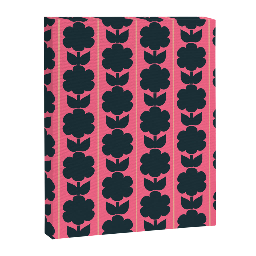 Eclectic Floral Jonnty Flowers and Stripes Pattern in Rich Pink and Dark Blue Canvas Print Gallery Image 8