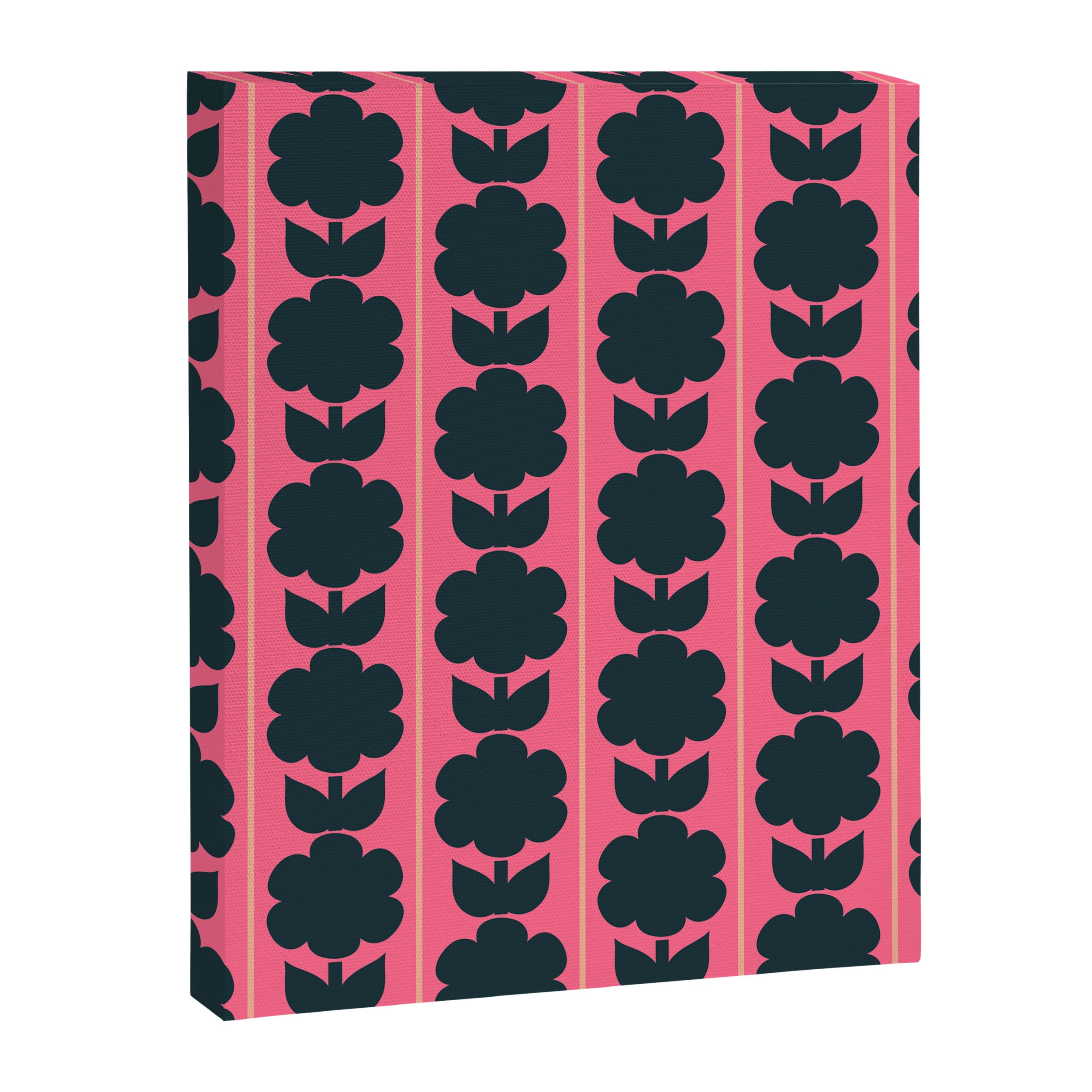 Eclectic Floral Jonnty Flowers and Stripes Pattern in Rich Pink and Dark Blue Canvas Print Gallery Image 8