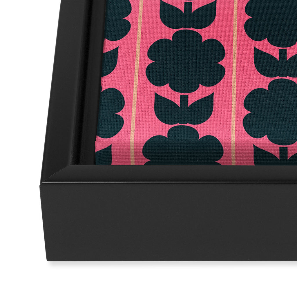Eclectic Floral Jonnty Flowers and Stripes Pattern in Rich Pink and Dark Blue Framed Canvas Print Gallery Image 3