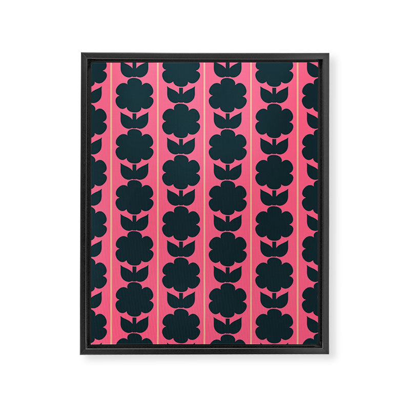 Eclectic Floral Jonnty Flowers and Stripes Pattern in Rich Pink and Dark Blue Framed Canvas Print Gallery Image 8