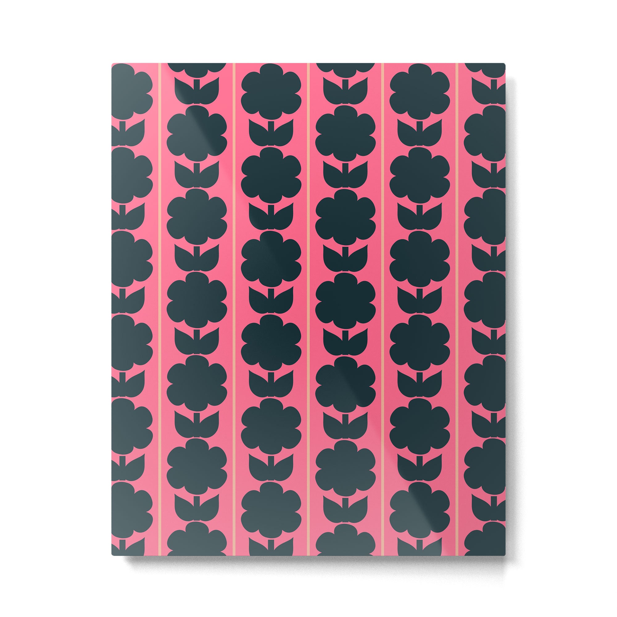 Eclectic Floral Jonnty Flowers and Stripes Pattern in Rich Pink and Dark Blue Metal Print Gallery Image 6