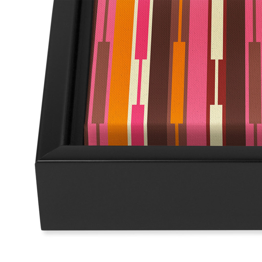 Eclectic Geo Chain Vertical Stripes Pattern Brown Orange Pink Framed Canvas Print Gallery Image 3