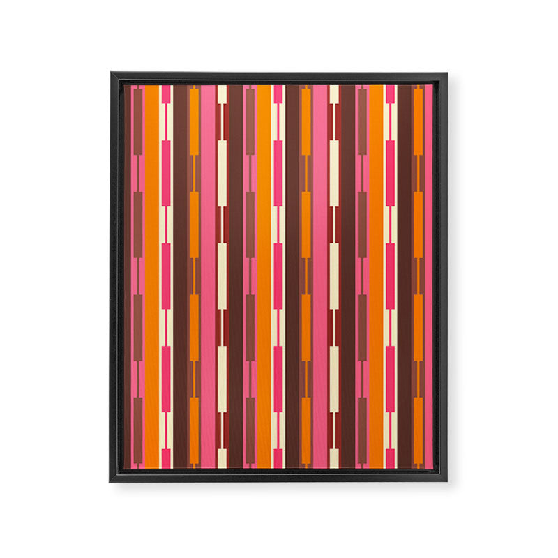 Eclectic Geo Chain Vertical Stripes Pattern Brown Orange Pink Framed Canvas Print Gallery Image 8