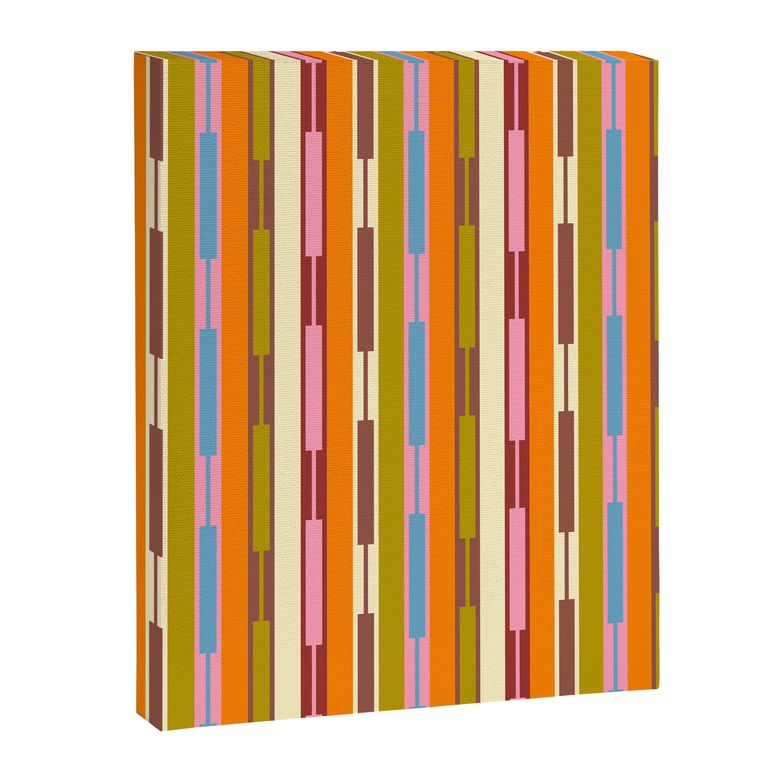 Eclectic Geo Chain Vertical Stripes Retro Contemporary Pattern in Orange Avocado Blue Pink Canvas Print Gallery Image 8