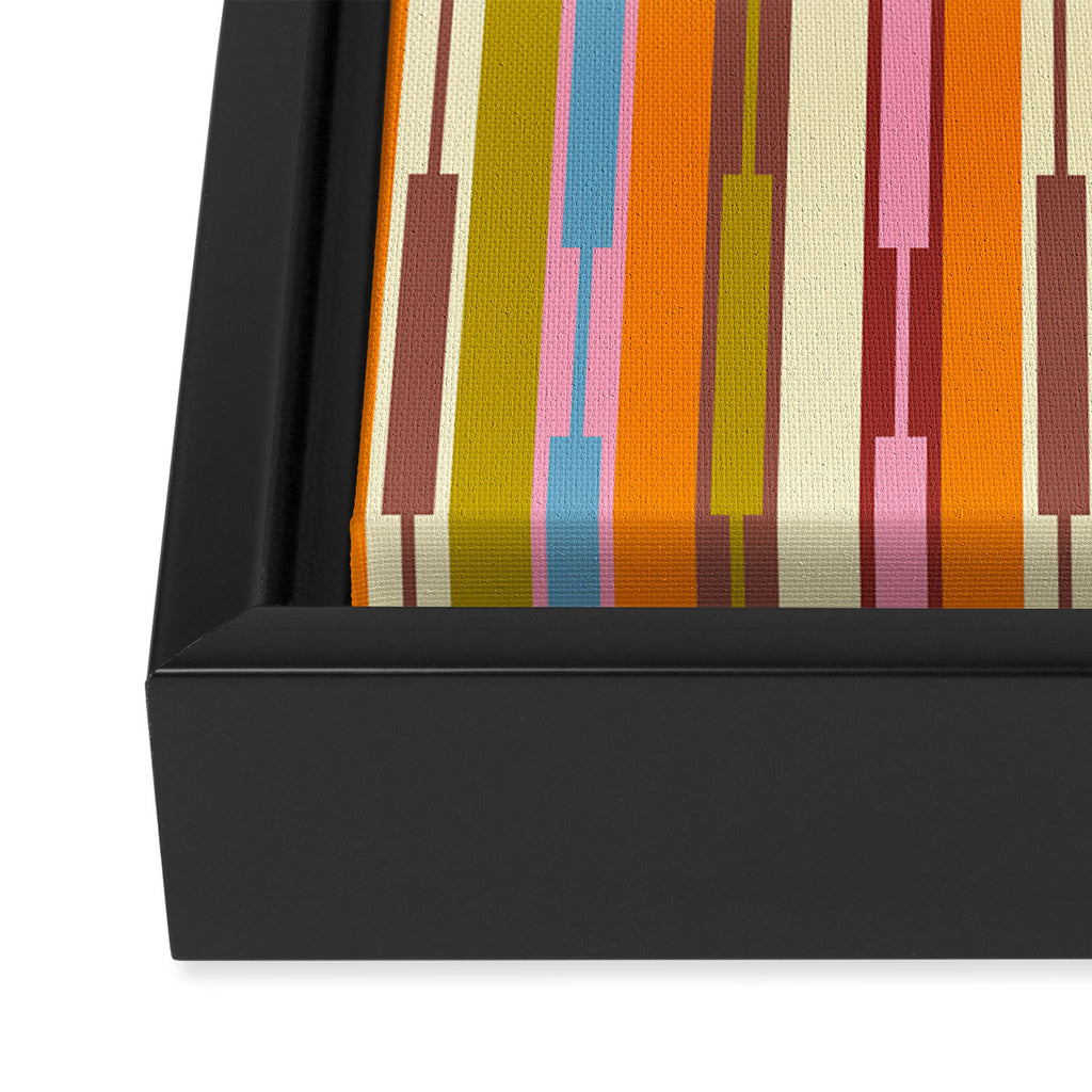 Eclectic Geo Chain Vertical Stripes Retro Contemporary Pattern in Orange Avocado Blue Pink Framed Canvas Print Gallery Image 3