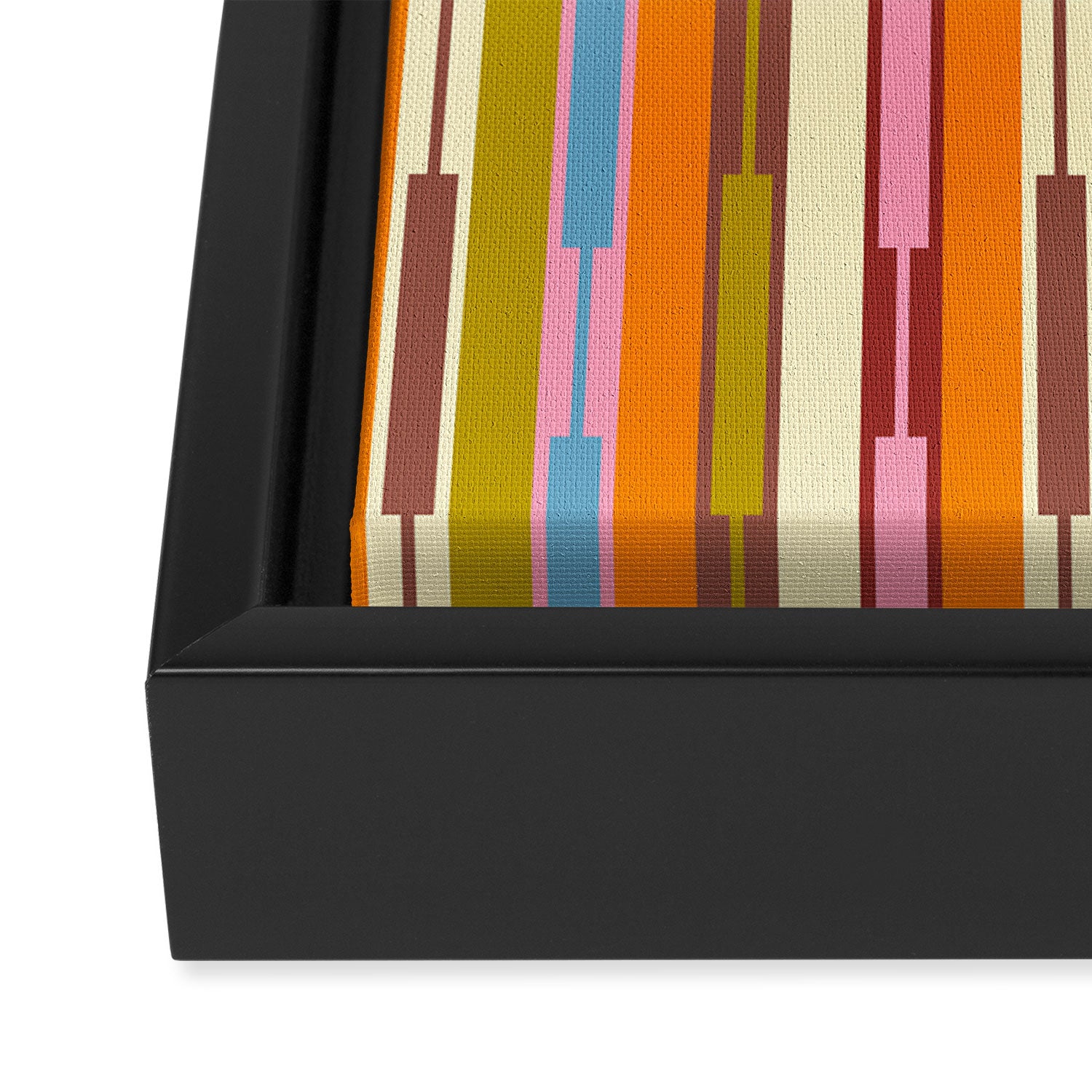 Eclectic Geo Chain Vertical Stripes Retro Contemporary Pattern in Orange Avocado Blue Pink Framed Canvas Print Gallery Image 3