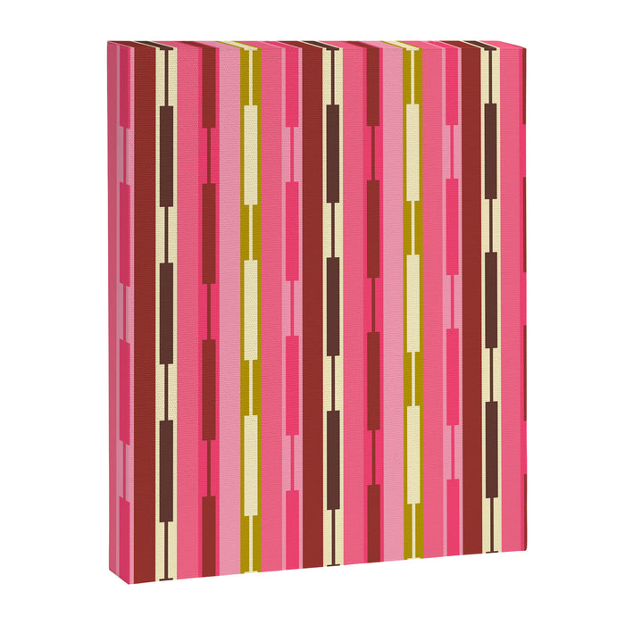 Eclectic Geo Chain Vertical Stripes Retro Contemporary Pattern in Pink Brown Moss Canvas Print Gallery Image 1