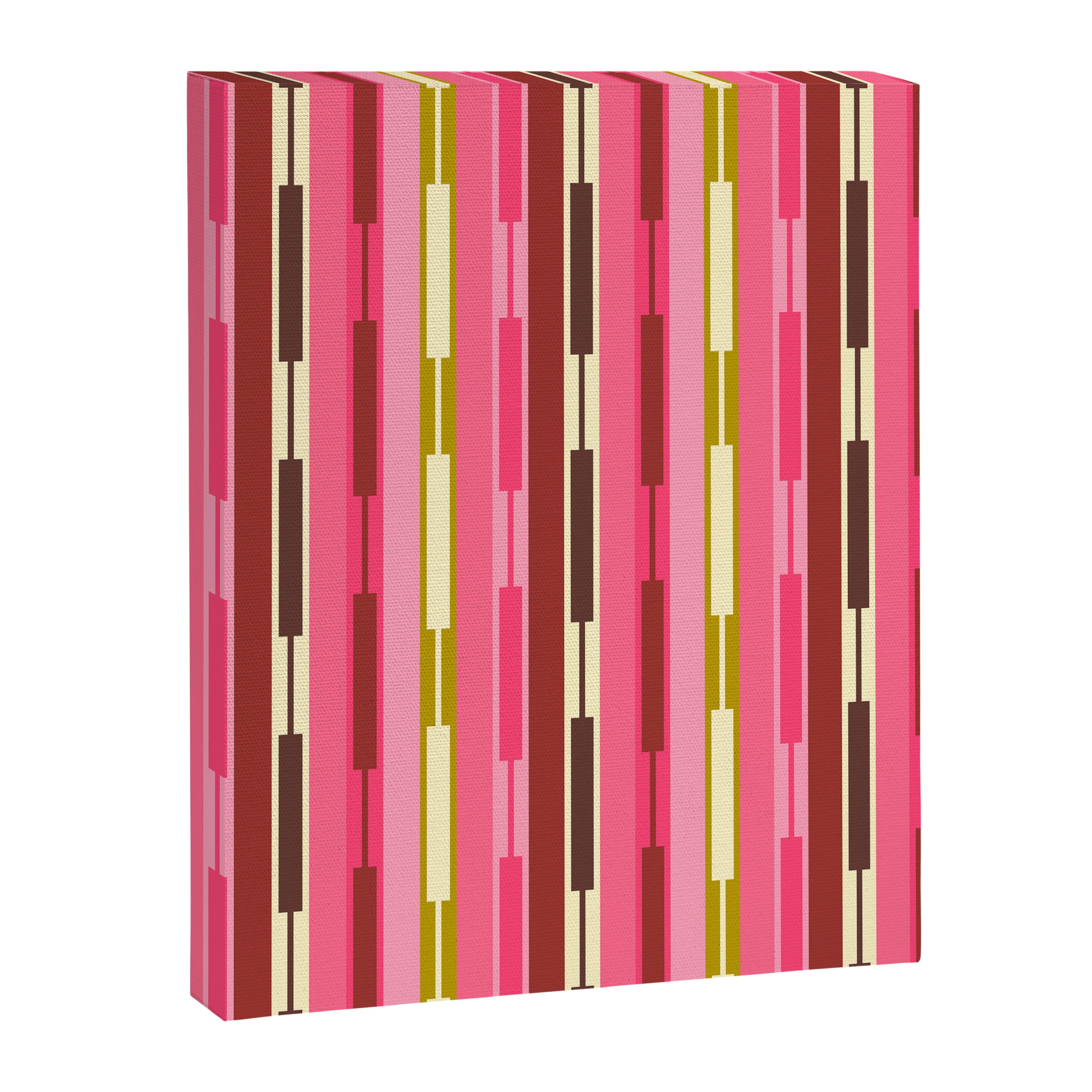Eclectic Geo Chain Vertical Stripes Retro Contemporary Pattern in Pink Brown Moss Canvas Print Gallery Image 8