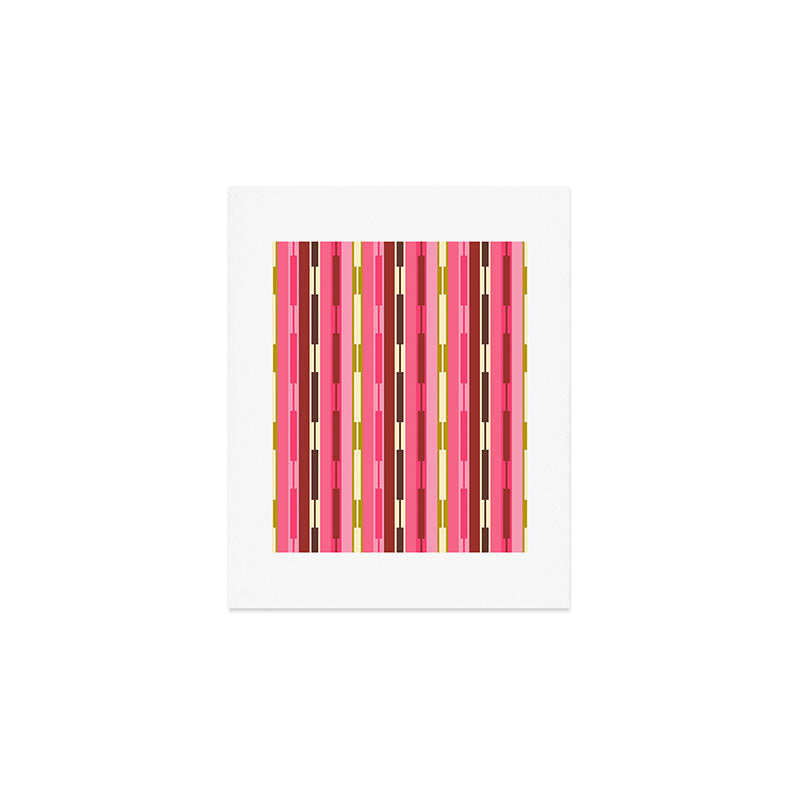 Eclectic Geo Chain Vertical Stripes Retro Contemporary Pattern in Pink Brown Moss Art Print Gallery Image 1