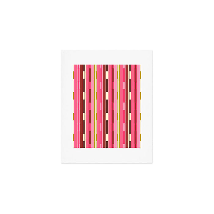 Eclectic Geo Chain Vertical Stripes Retro Contemporary Pattern in Pink Brown Moss Art Print Gallery Image 1