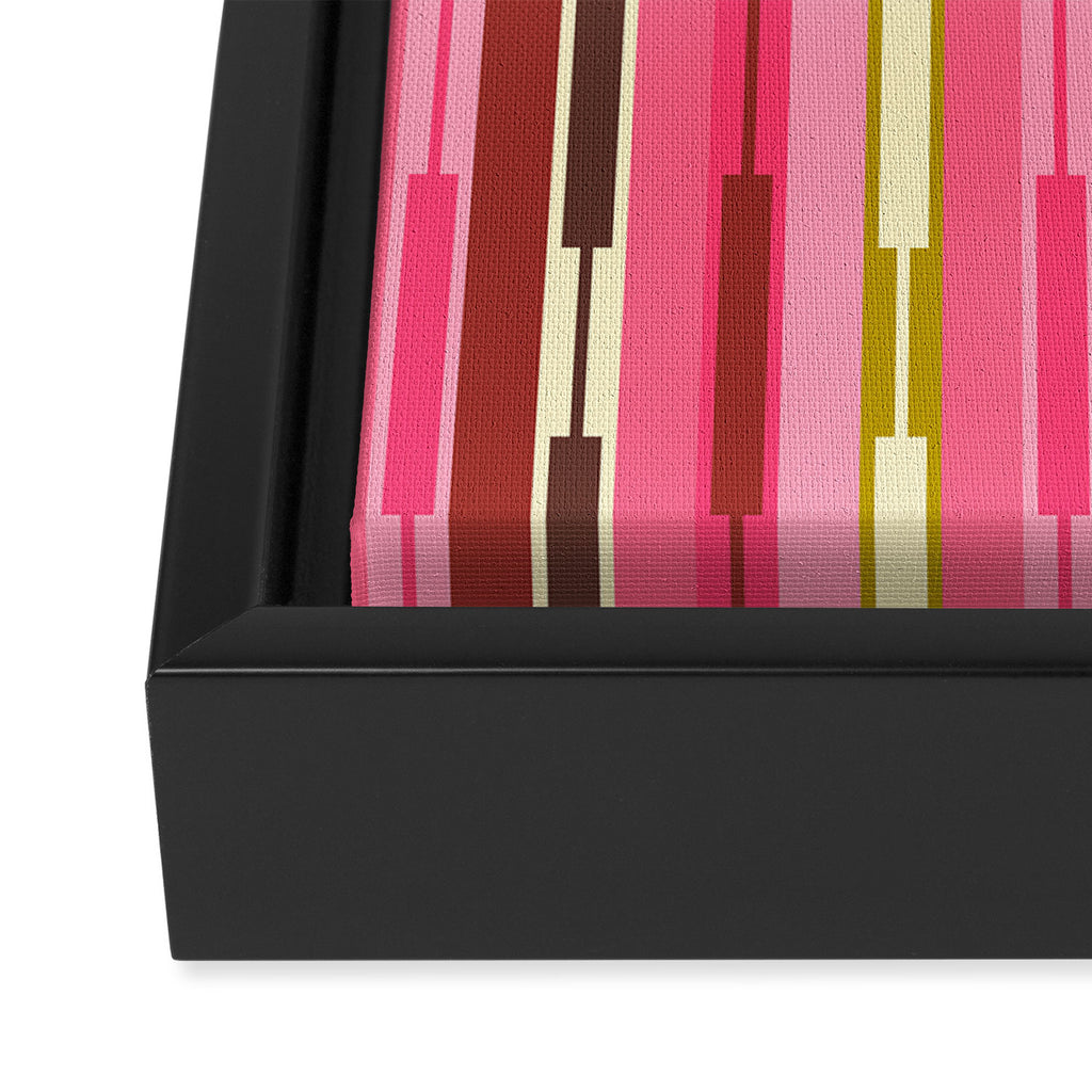 Eclectic Geo Chain Vertical Stripes Retro Contemporary Pattern in Pink Brown Moss Framed Canvas Print Gallery Image 3