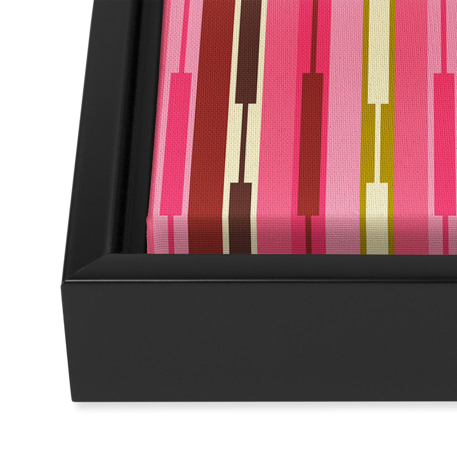 Eclectic Geo Chain Vertical Stripes Retro Contemporary Pattern in Pink Brown Moss Framed Canvas Print Gallery Image 3