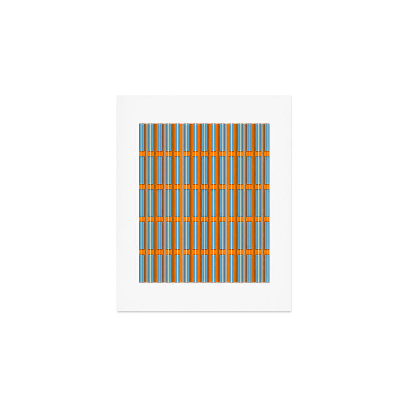 Eclectic Geometric Colorful Geo Box Retro Striped Pattern Orange Blue Brown Cream Art Print Gallery Image 1