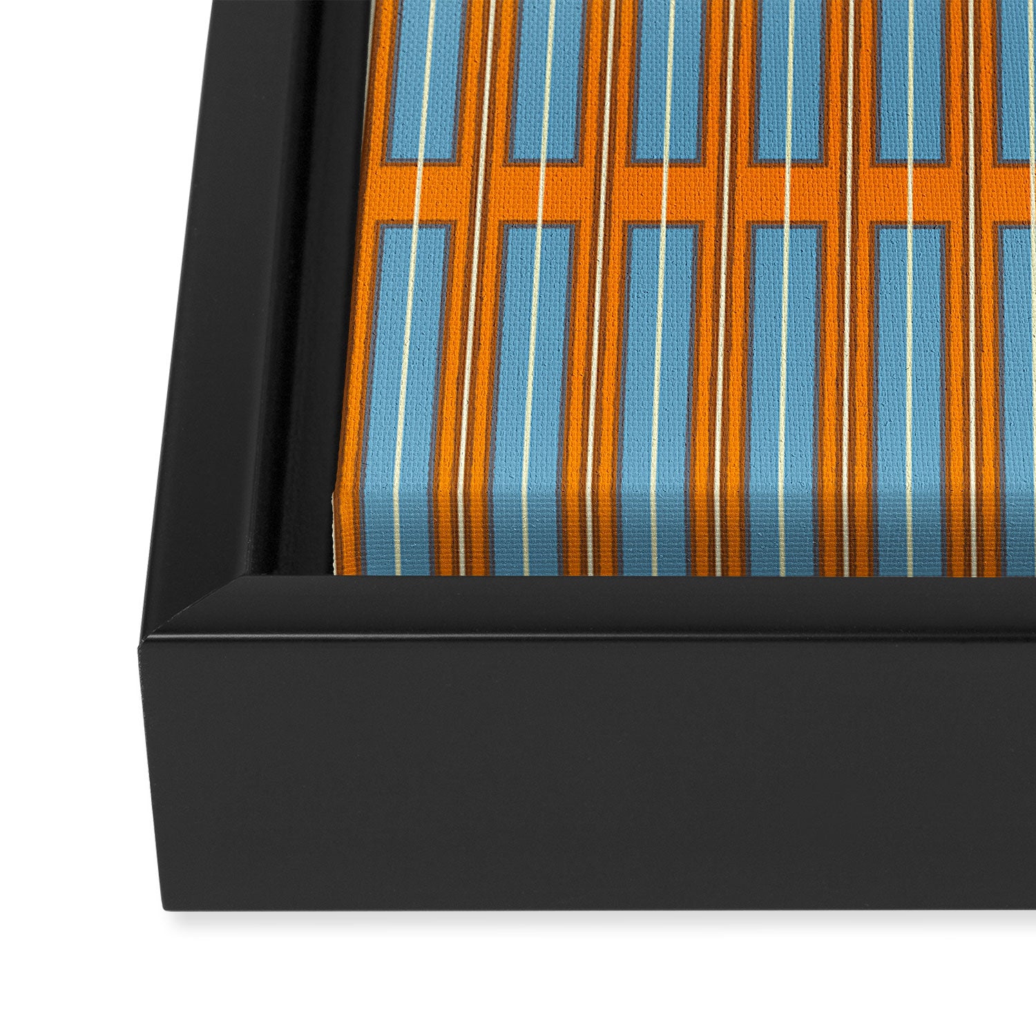Eclectic Geometric Colorful Geo Box Retro Striped Pattern Orange Blue Brown Cream Framed Canvas Print Gallery Image 3