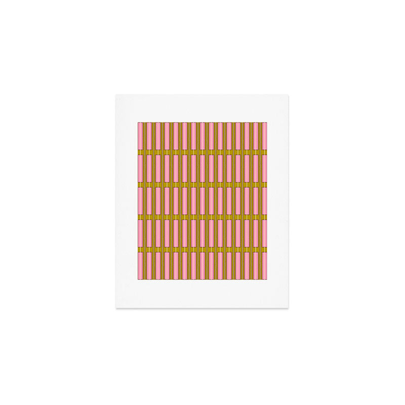 Eclectic Geometric Geo Box Striped Pattern in Pink Brown Chartreuse Cream Art Print Gallery Image 1