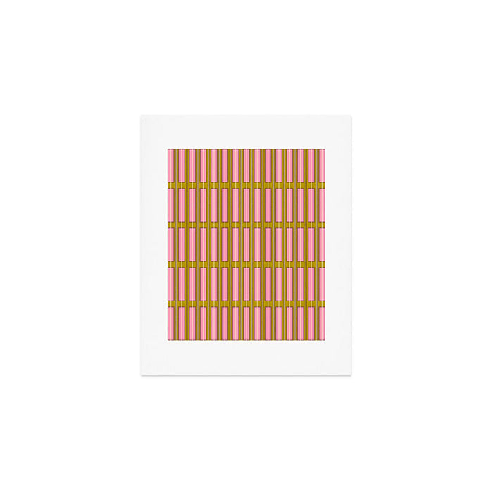 Eclectic Geometric Geo Box Striped Pattern in Pink Brown Chartreuse Cream Art Print Gallery Image 1