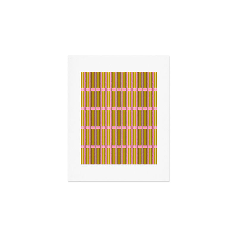 Eclectic Geometric Geo Box Striped Pattern in Pink Chartreuse Brown Cream Art Print Gallery Image 1