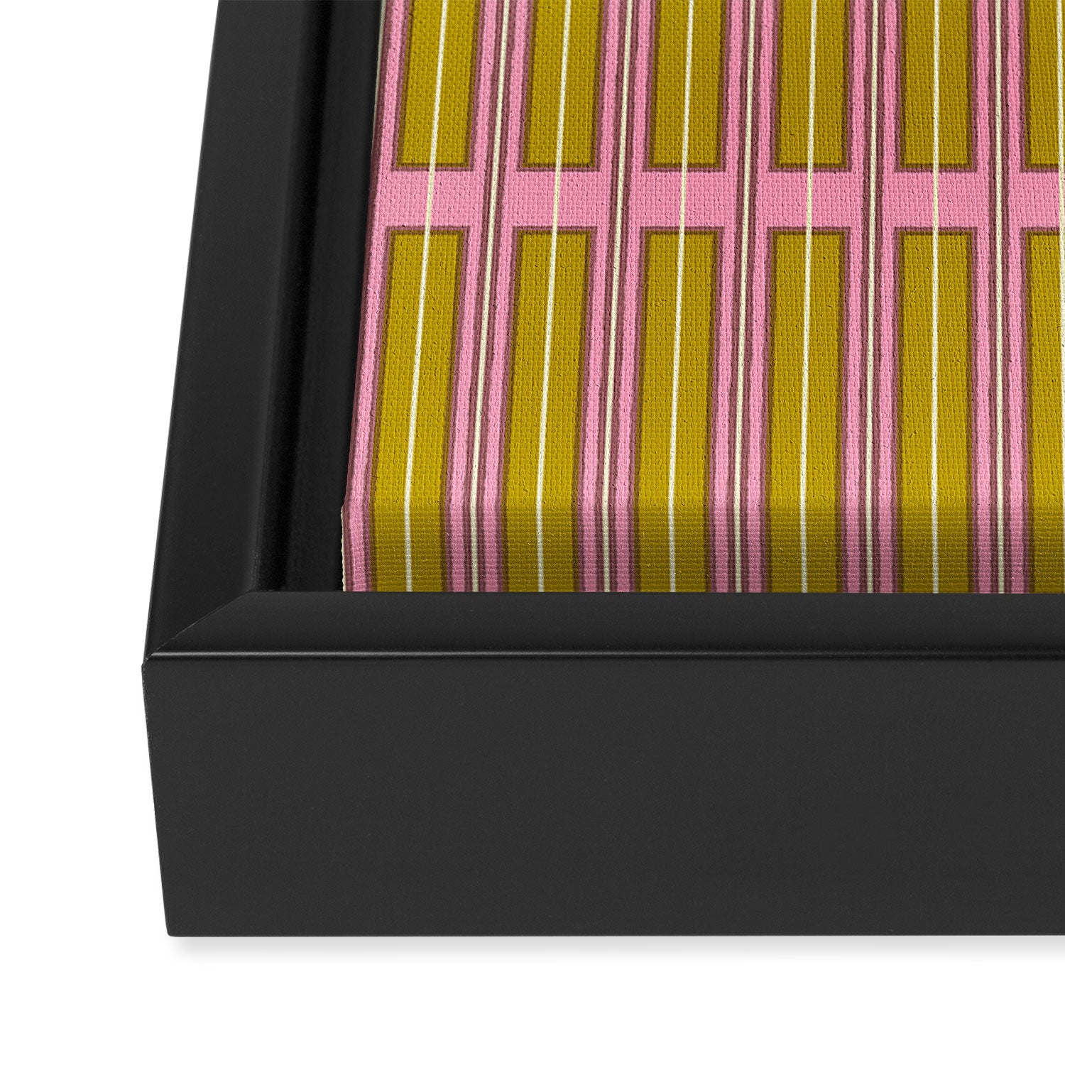 Eclectic Geometric Geo Box Striped Pattern in Pink Chartreuse Brown Cream Framed Canvas Print Gallery Image 3