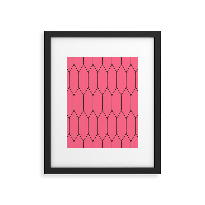 Eclectic Geometric Long Honeycomb Pattern in Pink and Brown Framed Art Print Gallery Image 6