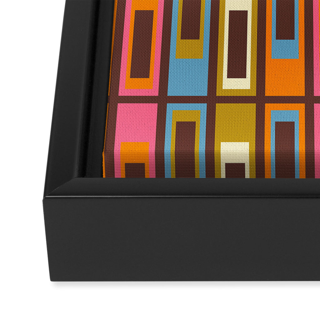 Eclectic Geometric Mid Century Modern Lexington Ave Colorful Pattern with Dark Brown Framed Canvas Print Gallery Image 3