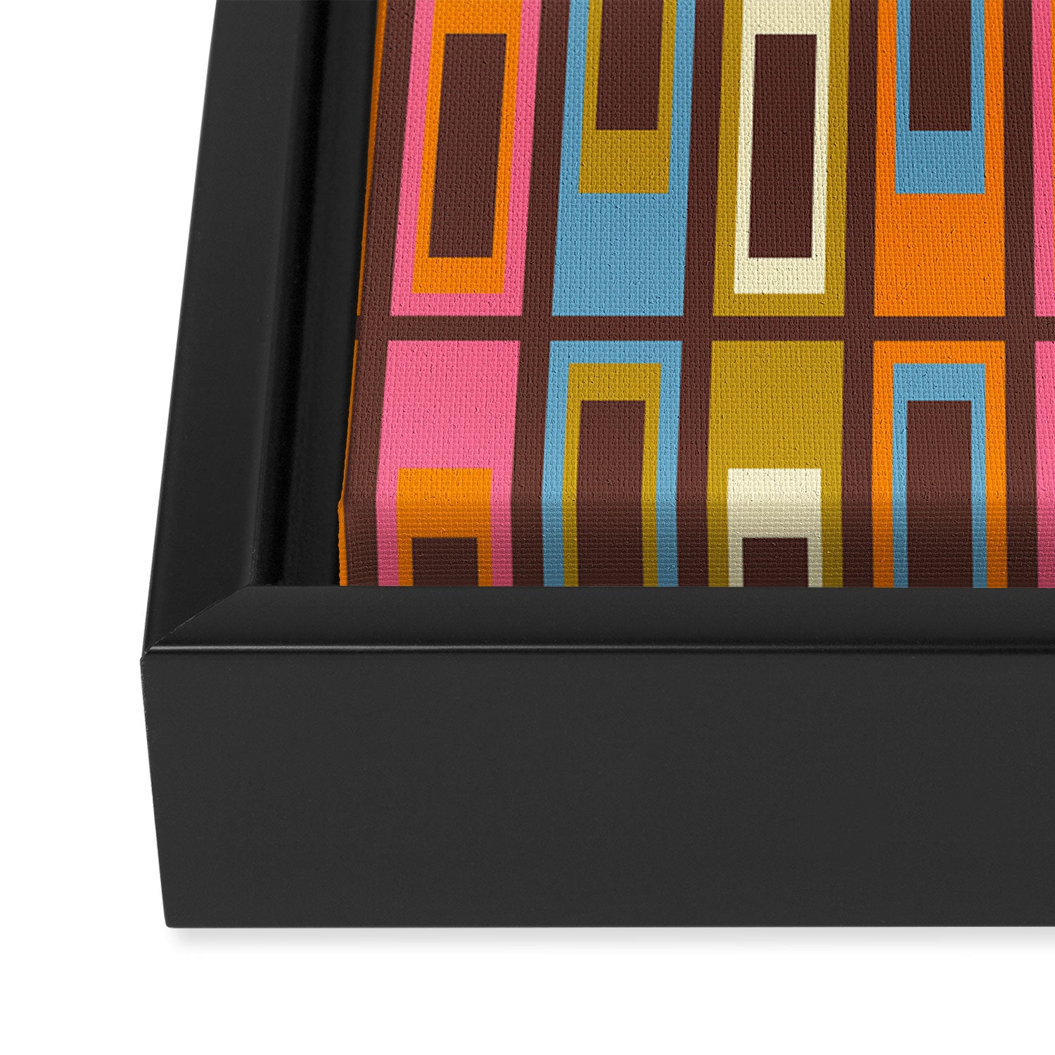 Eclectic Geometric Mid Century Modern Lexington Ave Colorful Pattern with Dark Brown Framed Canvas Print Gallery Image 3