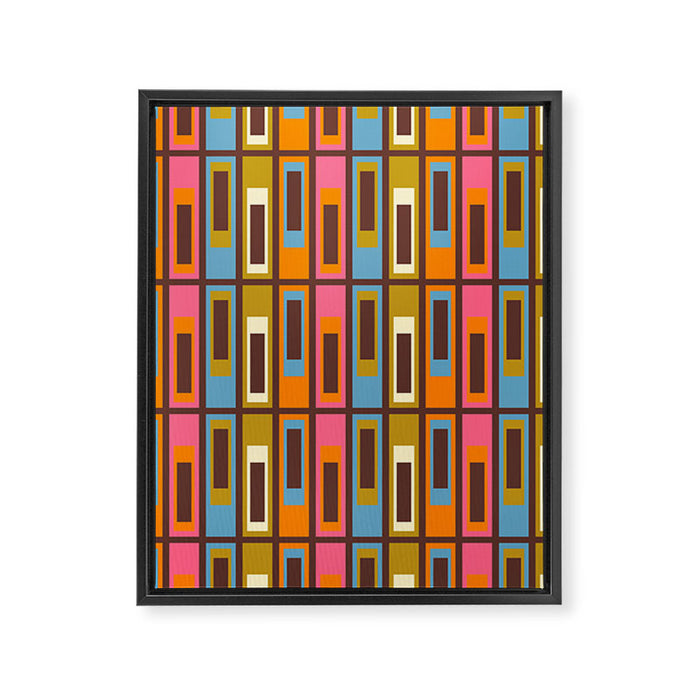 Eclectic Geometric Mid Century Modern Lexington Ave Colorful Pattern with Dark Brown Framed Canvas Print Gallery Image 1