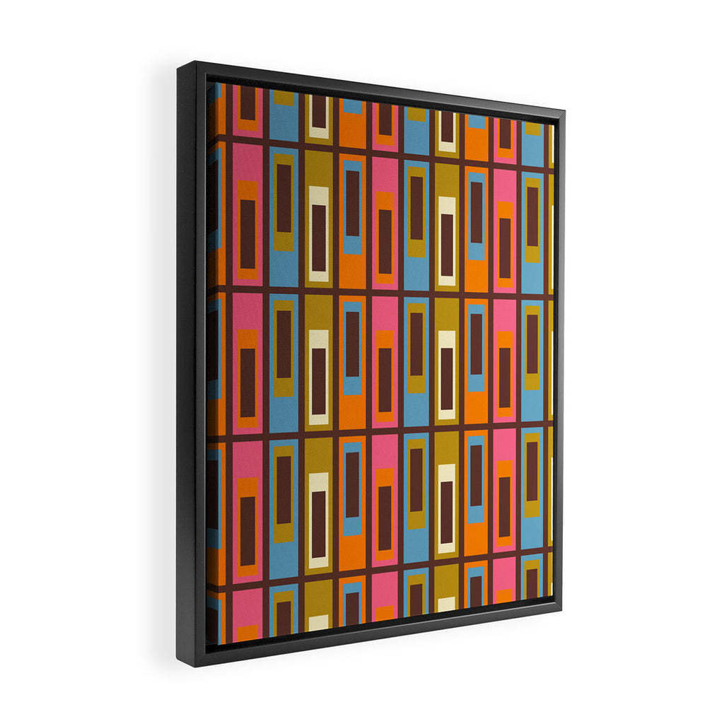 Eclectic Geometric Mid Century Modern Lexington Ave Colorful Pattern with Dark Brown Framed Canvas Print Gallery Image 2