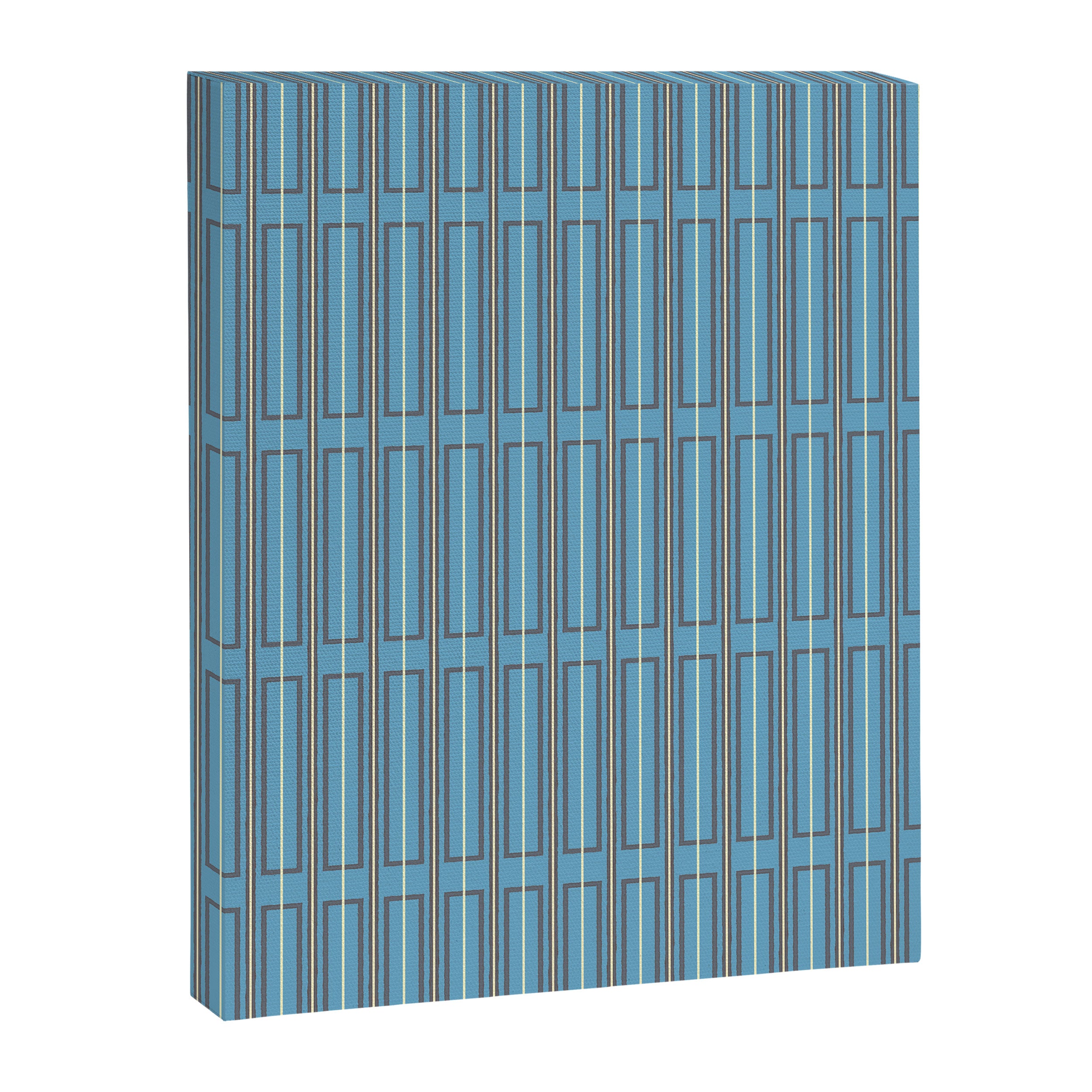 Eclectic Geometric Minimalist Geo Box Striped Pattern in Bold Blue Brown Cream Canvas Print Gallery Image 6