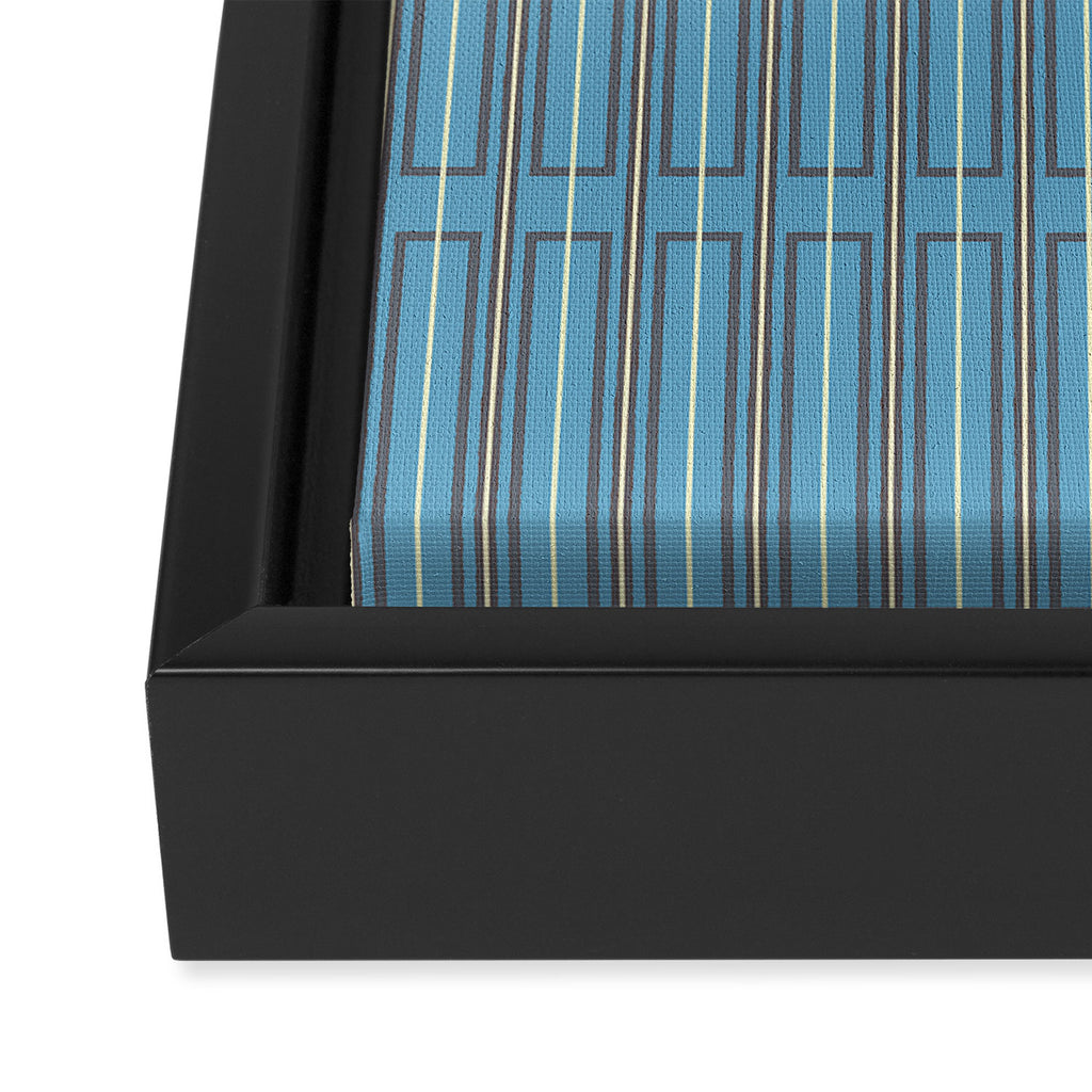 Eclectic Geometric Minimalist Geo Box Striped Pattern in Bold Blue Brown Cream Framed Canvas Print Gallery Image 3