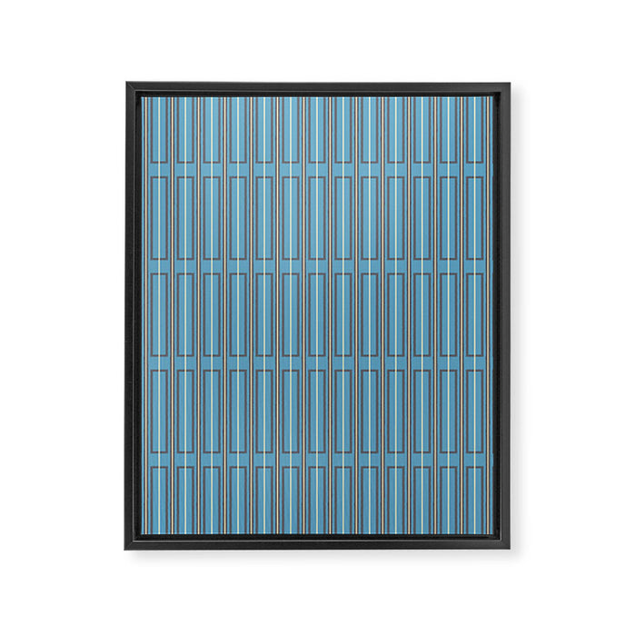 Eclectic Geometric Minimalist Geo Box Striped Pattern in Bold Blue Brown Cream Framed Canvas Print Gallery Image 1
