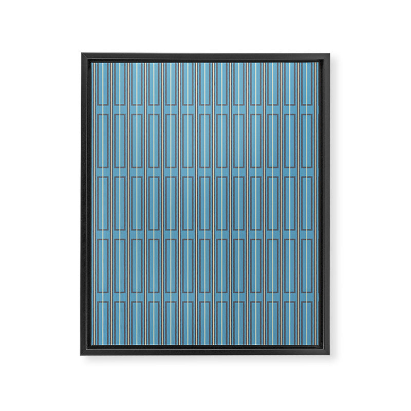 Eclectic Geometric Minimalist Geo Box Striped Pattern in Bold Blue Brown Cream Framed Canvas Print Gallery Image 6