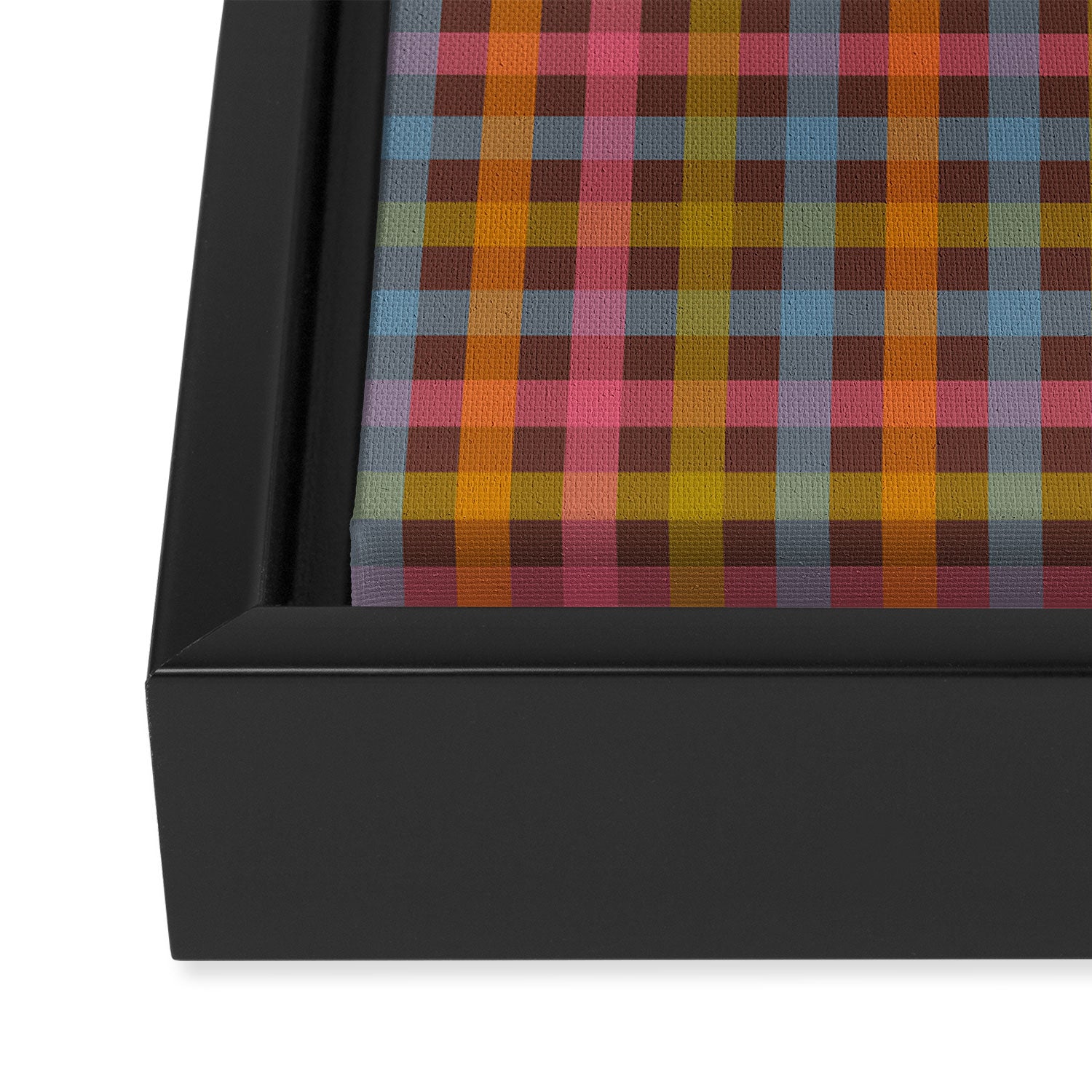 Eclectic Gingham Plaid Cozy Multicolored Checkered Pattern with Brown Framed Canvas Print Gallery Image 3