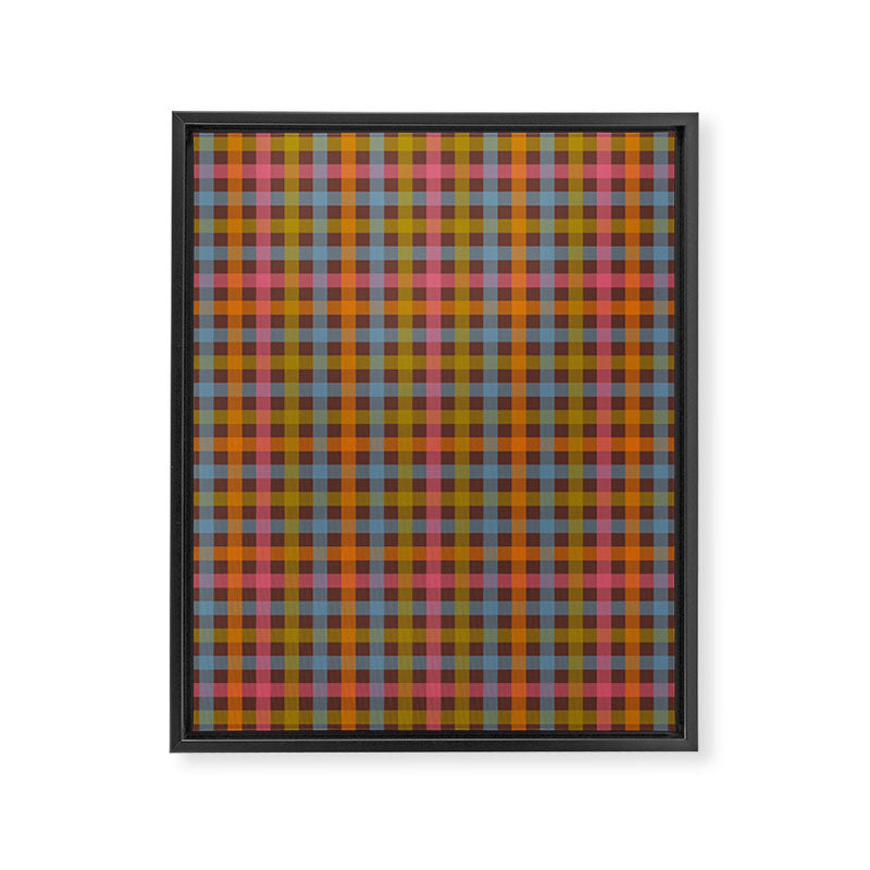 Eclectic Gingham Plaid Cozy Multicolored Checkered Pattern with Brown Framed Canvas Print Gallery Image 6