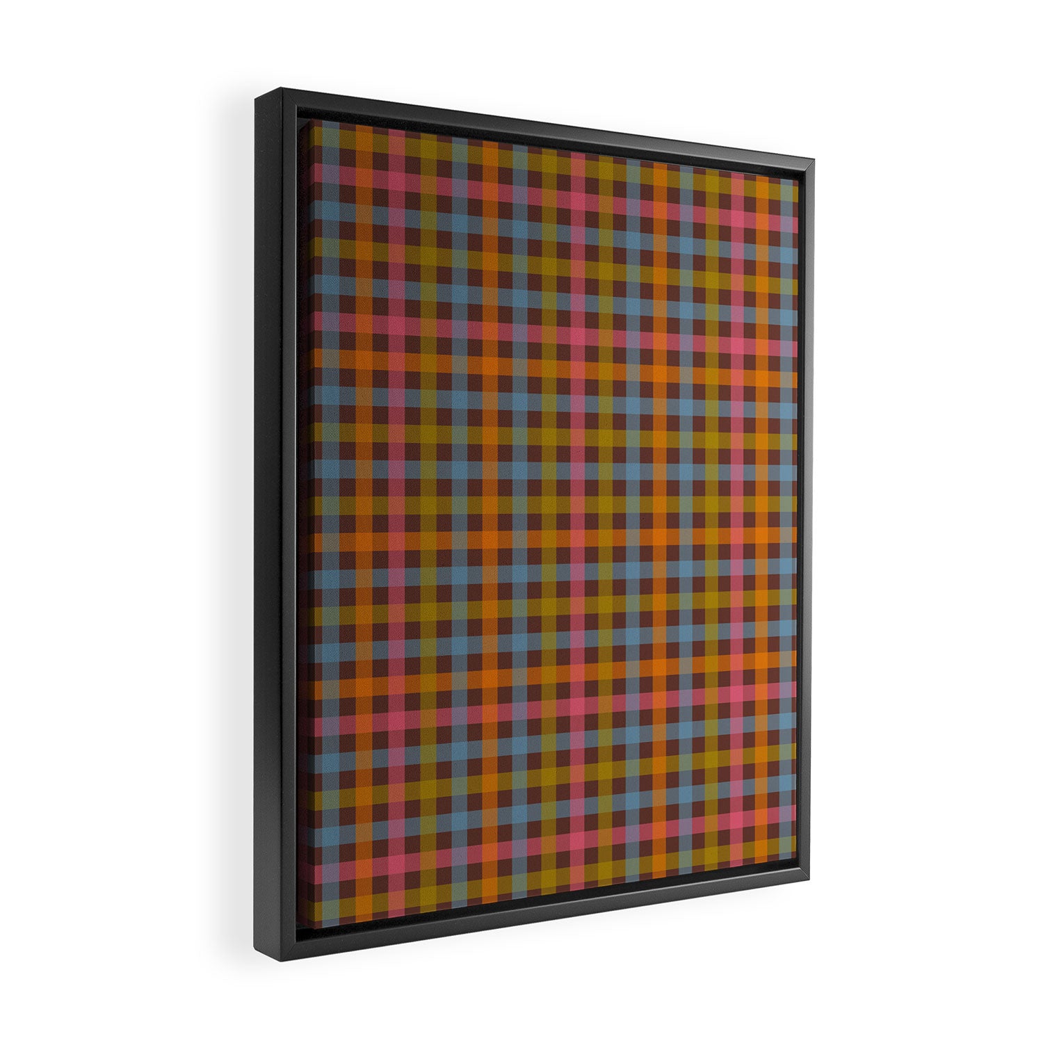 Eclectic Gingham Plaid Cozy Multicolored Checkered Pattern with Brown Framed Canvas Print Gallery Image 2