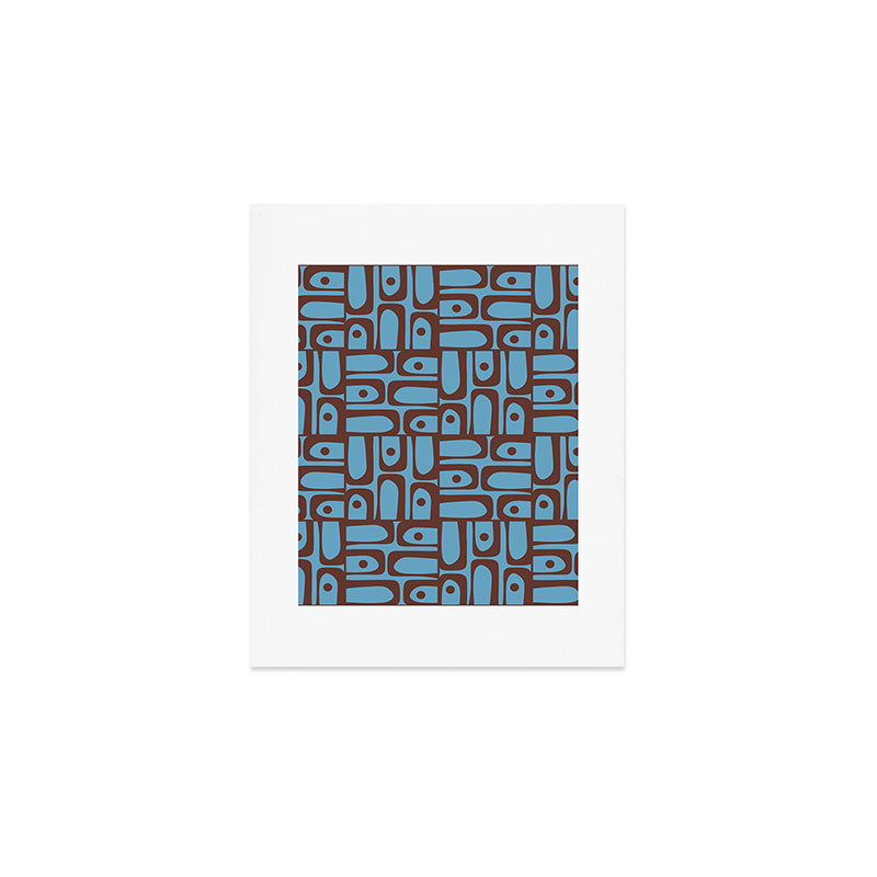 Eclectic Mid Century Modern Piquet Multi Pattern in Blue and Brown Art Print Gallery Image 1