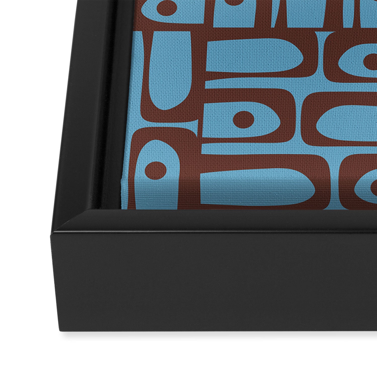 Eclectic Mid Century Modern Piquet Multi Pattern in Blue and Brown Framed Canvas Print Gallery Image 3