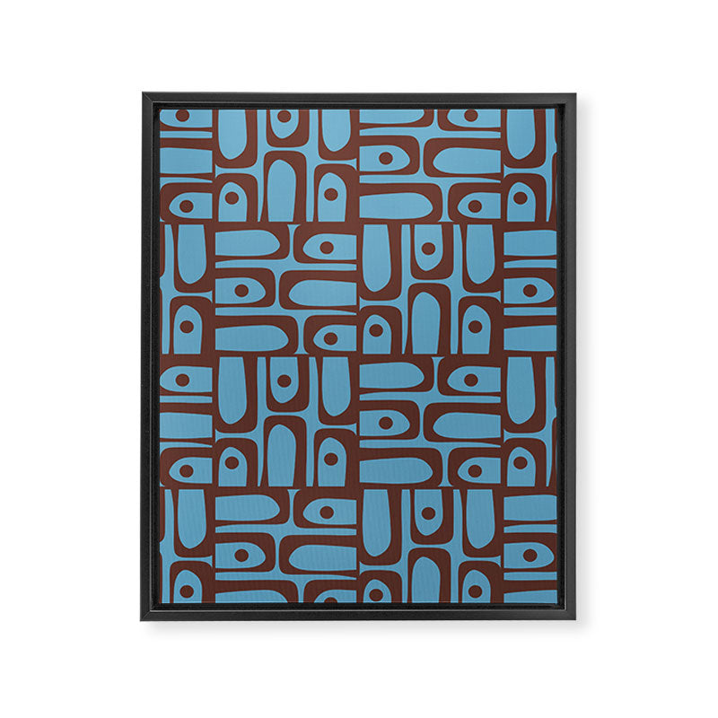Eclectic Mid Century Modern Piquet Multi Pattern in Blue and Brown Framed Canvas Print Gallery Image 8
